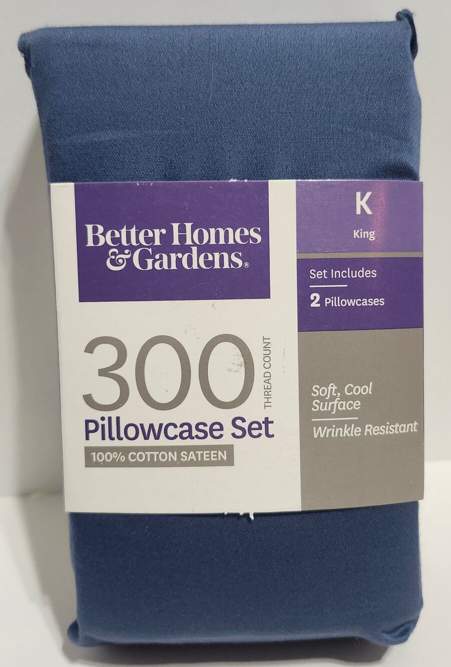 Better Homes & Gardens King Pillowcases 300 Thread Count Slate Blue NIP